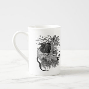 Wolf and Raven with Skull Bone China Mug