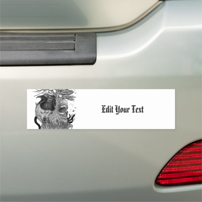 Wolf and Raven with Skull Car Magnet (In Situ)