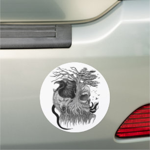 Wolf and Raven with Skull Car Magnet