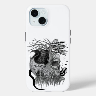 Wolf and Raven with Skull iPhone 15 Case