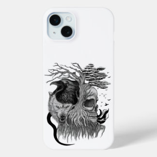 Wolf and Raven with Skull iPhone 15 Plus Case