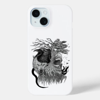 Wolf and Raven with Skull iPhone 15 Case