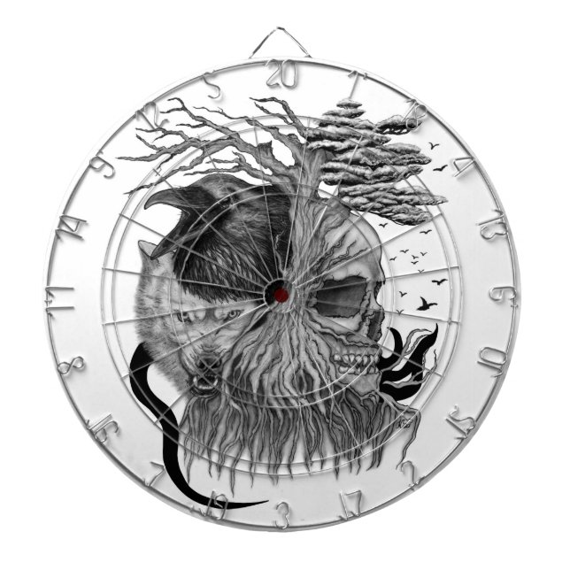 Wolf and Raven with Skull Dart Board (Front)