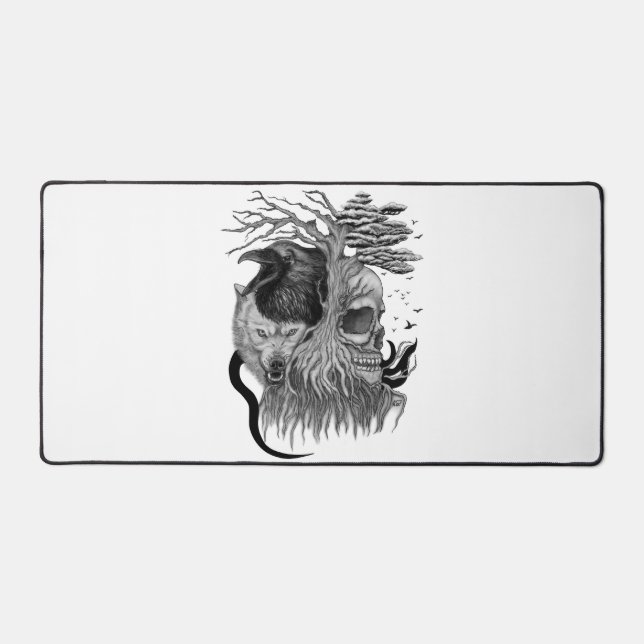 Wolf and Raven with Skull Desk Mat (Front)