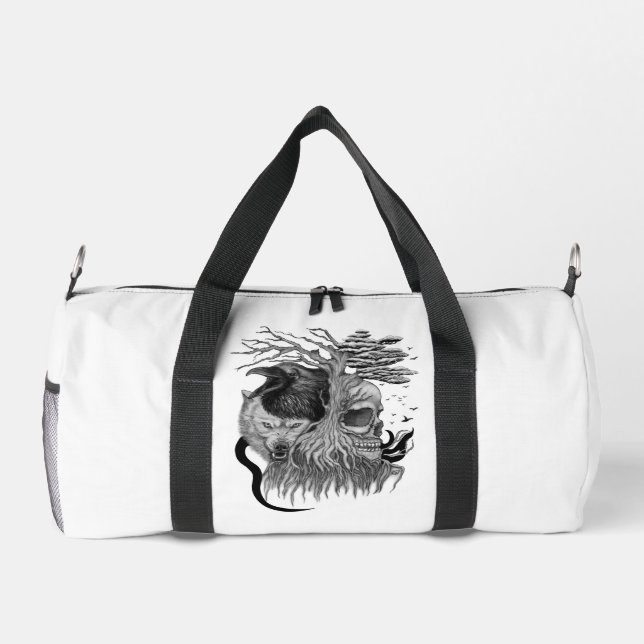 Wolf and Raven with Skull Duffle Bag (Back)