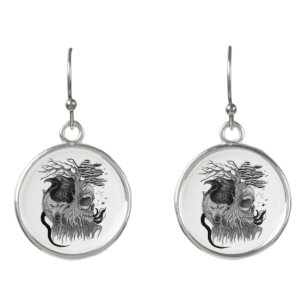 Wolf and Raven with Skull Earrings