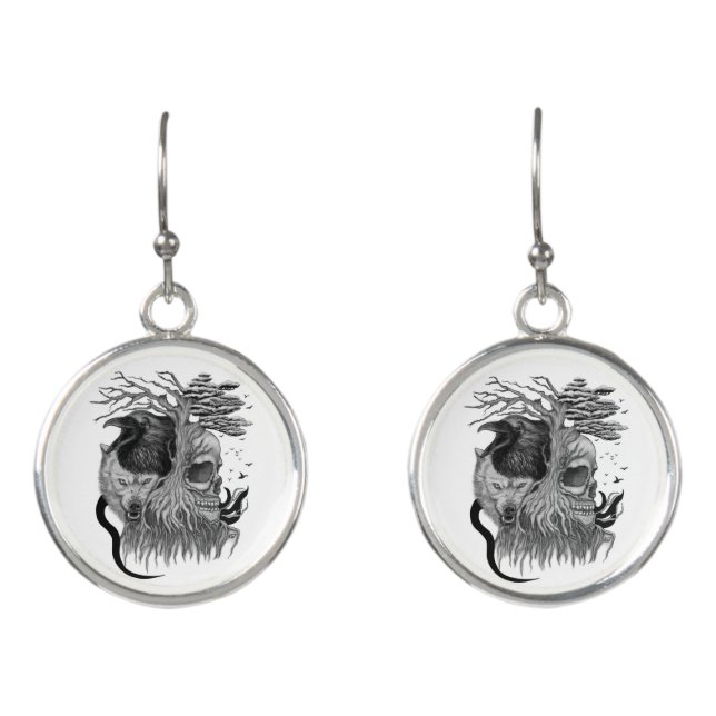 Wolf and Raven with Skull Earrings (Front)