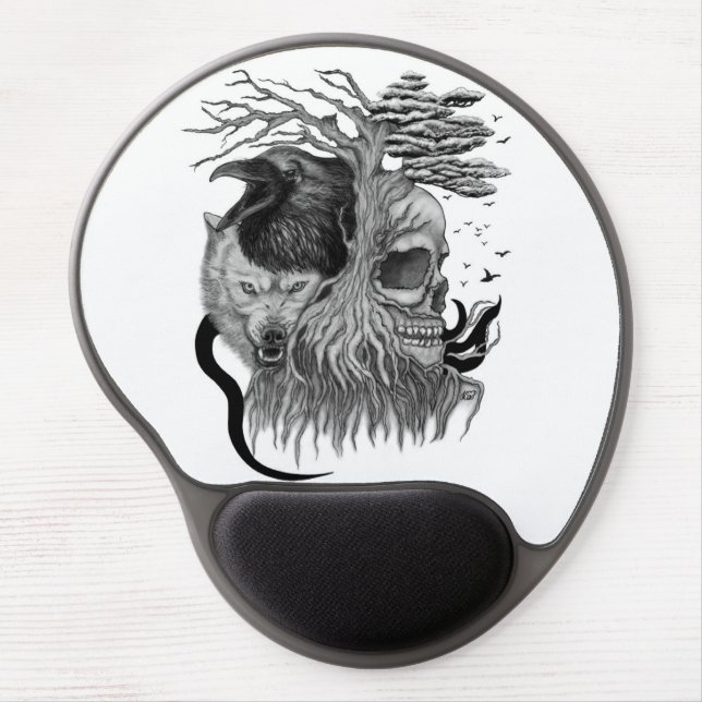 Wolf and Raven with Skull Gel Mouse Pad (Front)