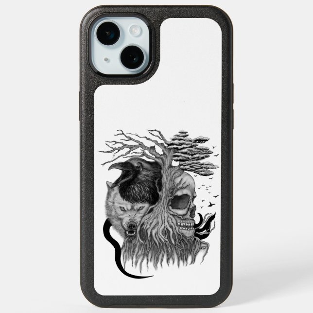 Wolf and Raven with Skull iPhone 15 Plus Case (Back)