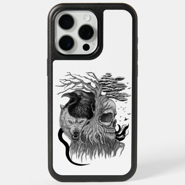 Wolf and Raven with Skull iPhone 15 Pro Max Case (Back)
