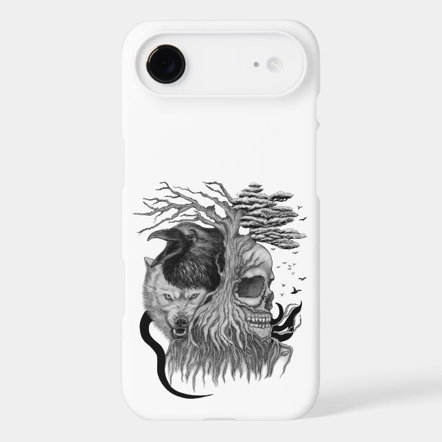 Wolf and Raven with Skull iPhone Case (Back)