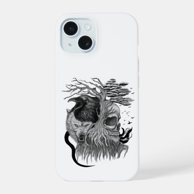 Wolf and Raven with Skull Iphone Case (Back)