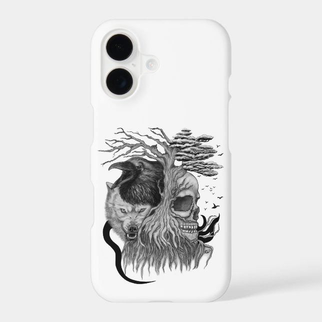 Wolf and Raven with Skull iPhone Case (Back)