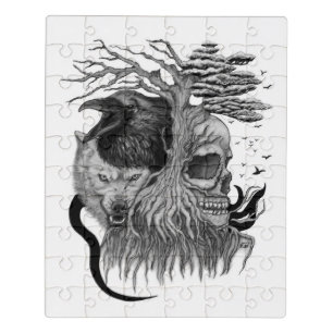 Wolf and Raven with Skull Jigsaw Puzzle