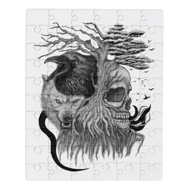 Wolf and Raven with Skull Jigsaw Puzzle (Puzzle Vertical)