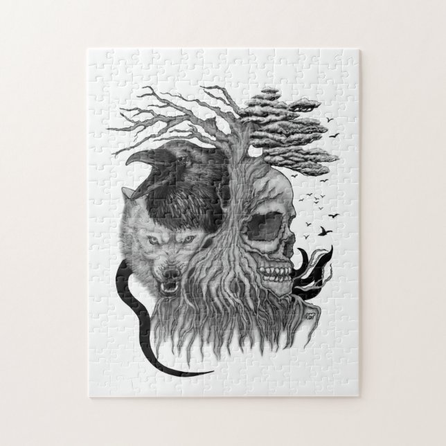 Wolf and Raven with Skull Jigsaw Puzzle (Vertical)