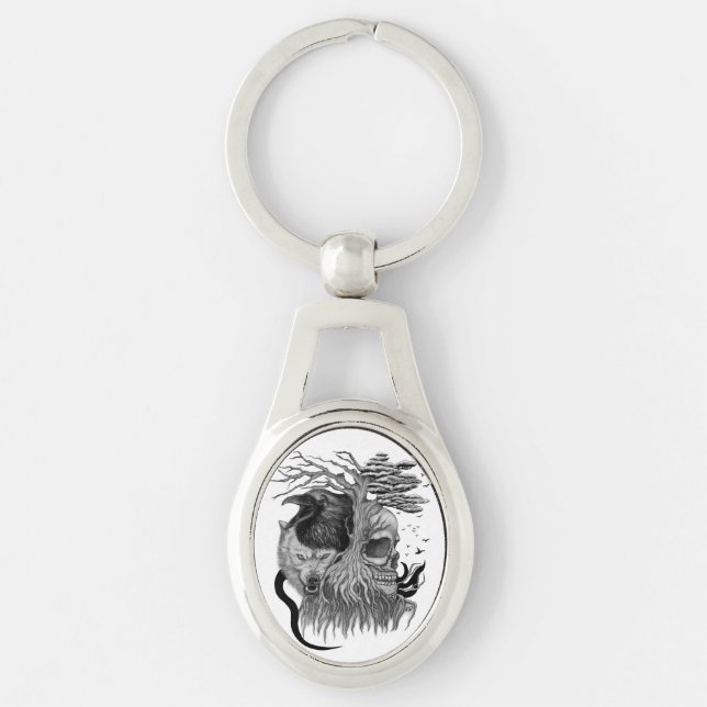 Wolf and Raven with Skull Keychain (Front)