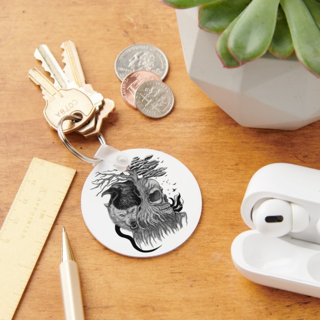 Wolf and Raven with Skull Keychain (Desk)