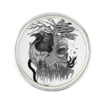 Wolf and Raven with Skull Lapel Pin