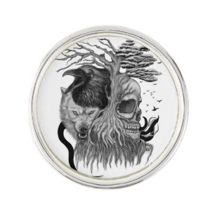 Wolf and Raven with Skull Lapel Pin