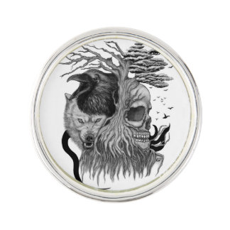 Wolf and Raven with Skull Lapel Pin
