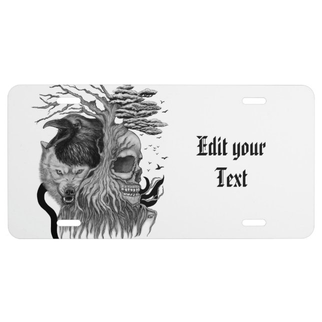 Wolf and Raven with Skull License Plate (Front)