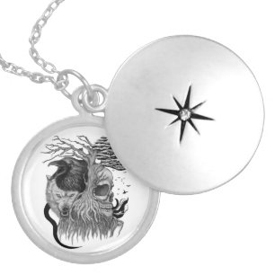 Wolf and Raven with Skull Locket Necklace