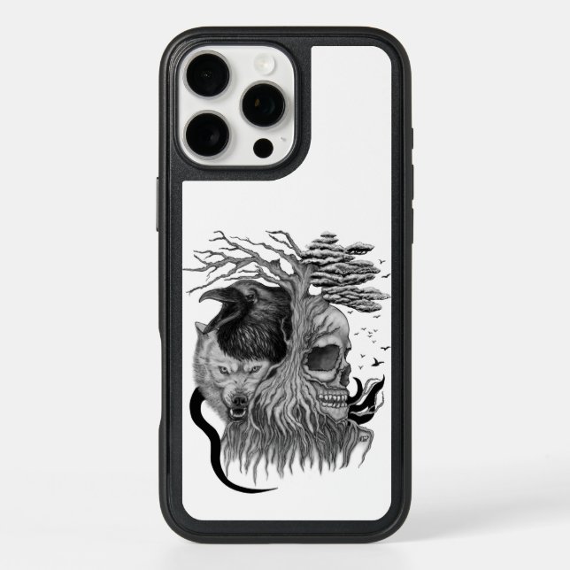 Wolf and Raven with Skull Otterbox iPhone Case (Back)
