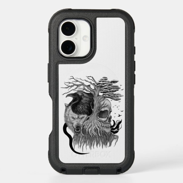 Wolf and Raven with Skull Otterbox iPhone Case (Back)