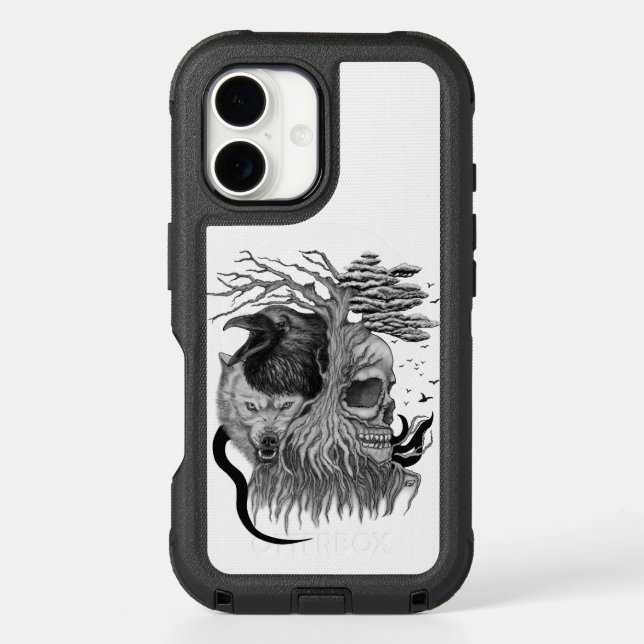 Wolf and Raven with Skull Otterbox iPhone Case (Back)