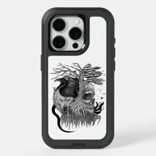 Wolf and Raven with Skull iPhone 15 Pro Case