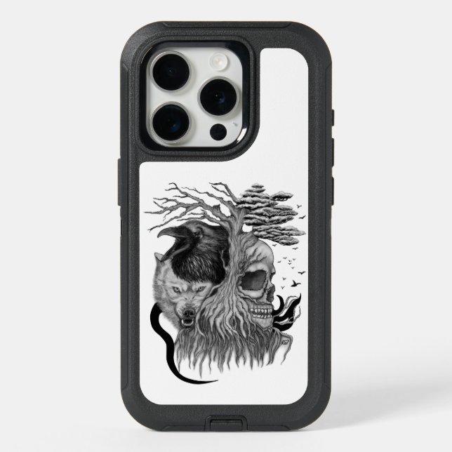 Wolf and Raven with Skull Otterbox iPhone Case (Back)