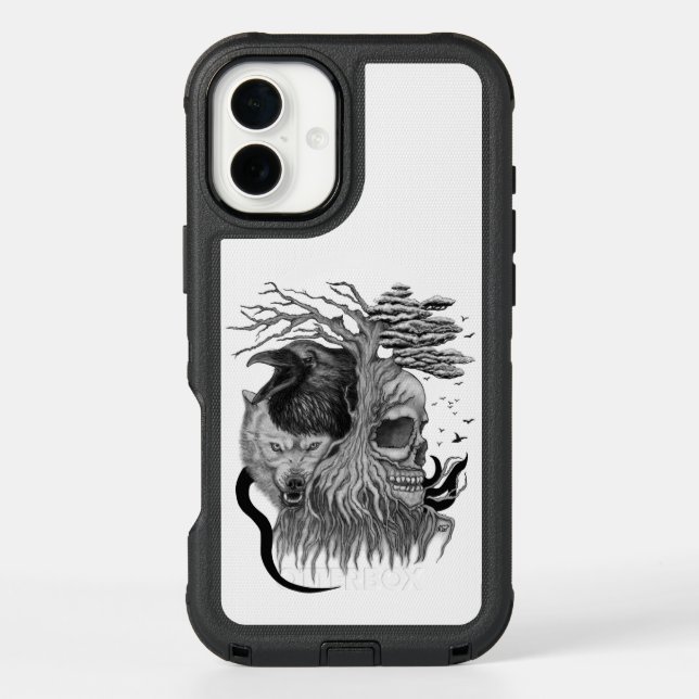 Wolf and Raven with Skull Otterbox iPhone Case (Back)