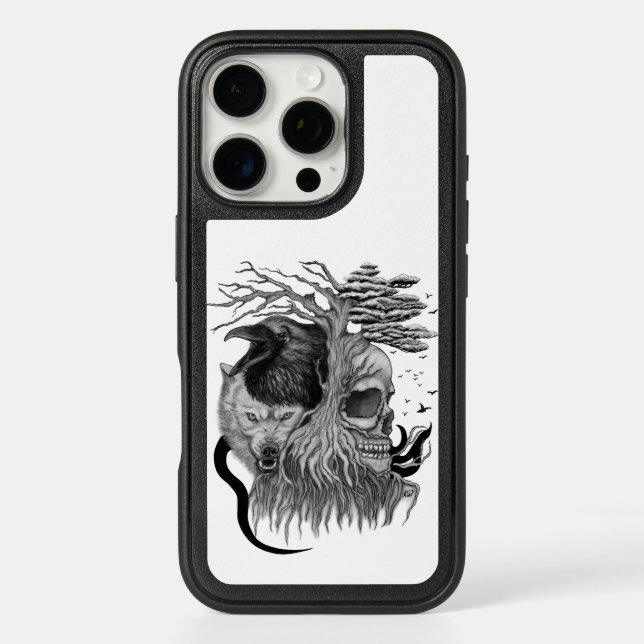Wolf and Raven with Skull Otterbox iPhone Case (Back)