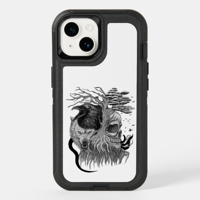 Wolf and Raven with Skull Otterbox iPhone Case (Back)