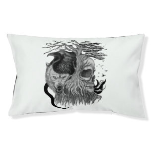 Wolf and Raven with Skull Pet Bed