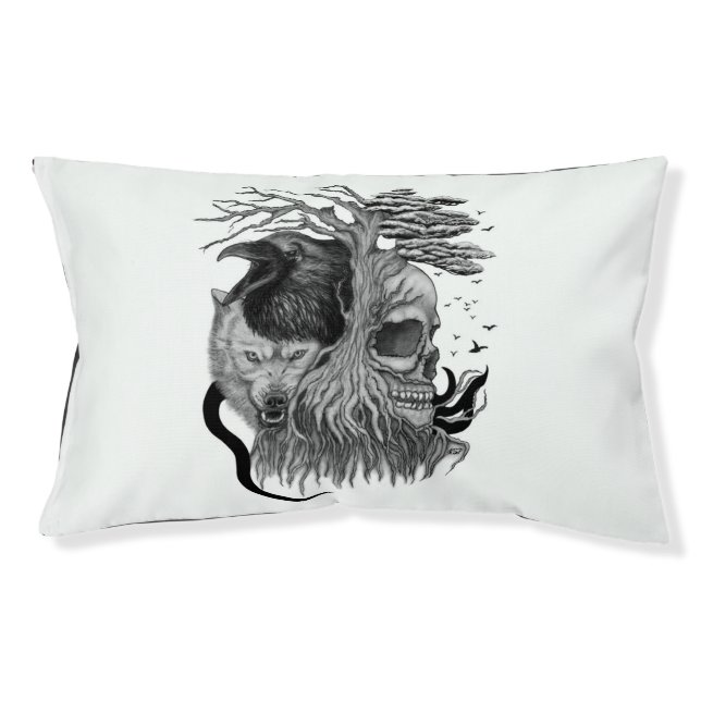 Wolf and Raven with Skull Pet Bed (Front)
