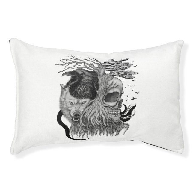 Wolf and Raven with Skull Pet Bed (Front)
