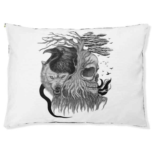 Wolf and Raven with Skull Pet Bed (Front)