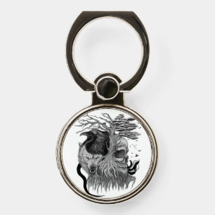 Wolf and Raven with Skull Phone Ring Stand