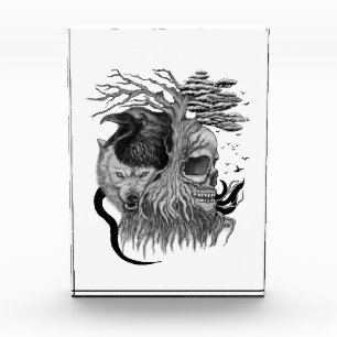 Wolf and Raven with Skull Photo Block