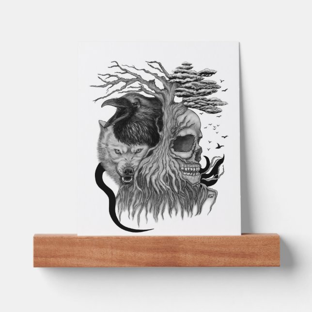 Wolf and Raven with Skull Picture Ledge (Front)