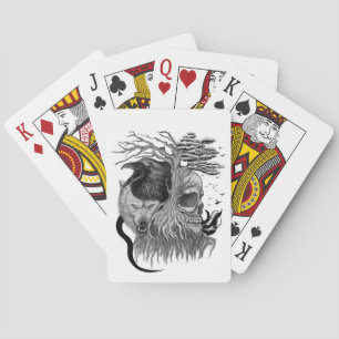 Wolf and Raven with Skull Poker Cards