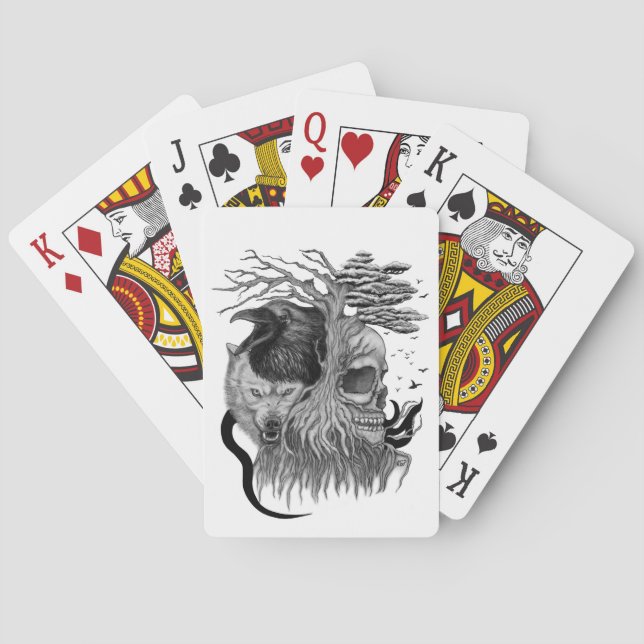 Wolf and Raven with Skull Poker Cards (Back)