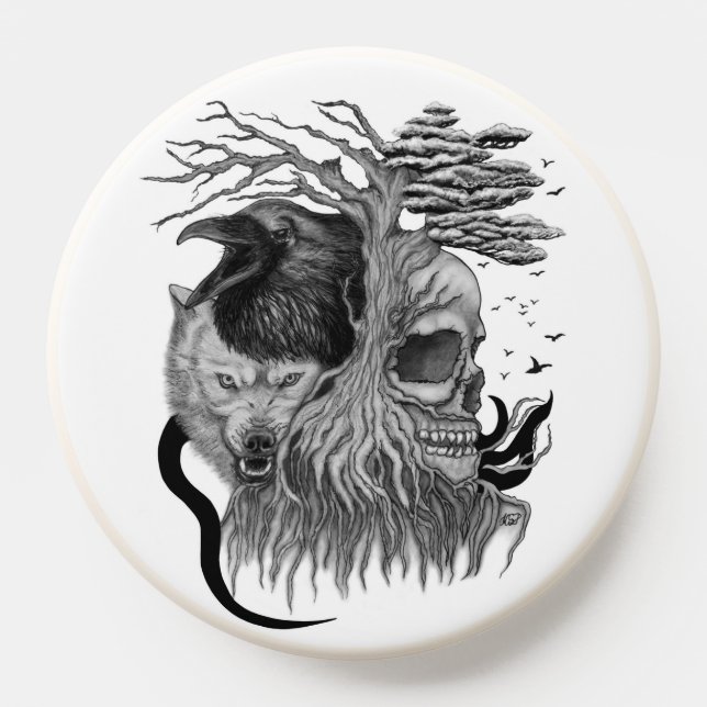 Wolf and Raven with Skull PopSocket (Popsocket)