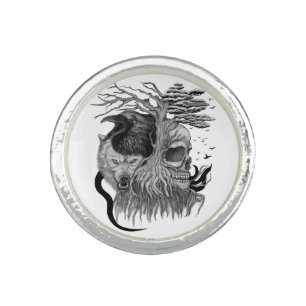 Wolf and Raven with Skull Ring