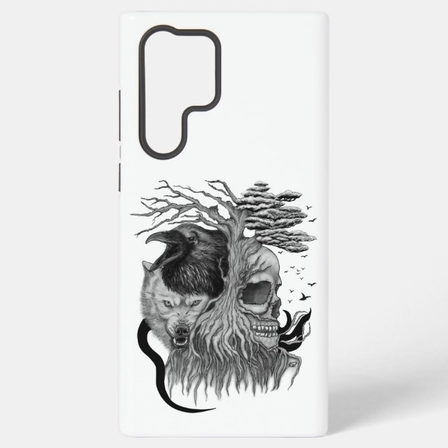 Wolf and Raven with Skull Samsung Galaxy Case (Back)