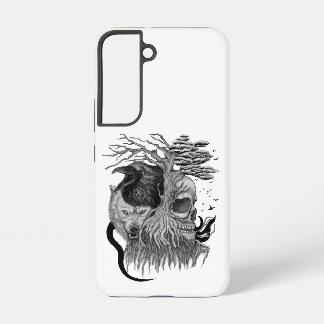 Wolf and Raven with Skull Samsung Galaxy Case (Back)