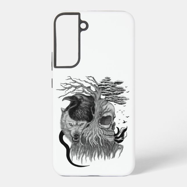 Wolf and Raven with Skull Samsung Galaxy Case (Back)