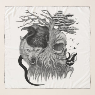 Wolf and Raven with Skull Scarf